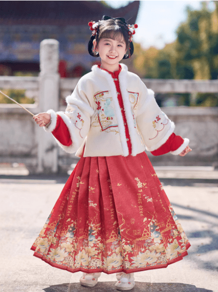 Children's Hanfu Mamian Skirt warm set for winter New Year - Jianxi Hanfu
