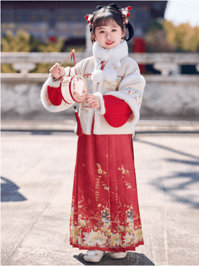 Children's Hanfu Mamian Skirt warm set for winter New Year - Jianxi Hanfu