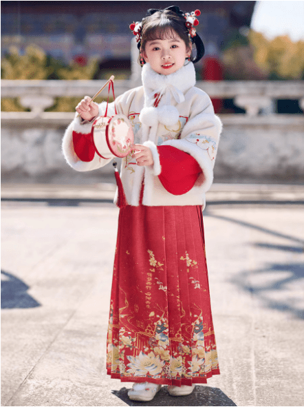 Children's Hanfu Mamian Skirt warm set for winter New Year - Jianxi Hanfu