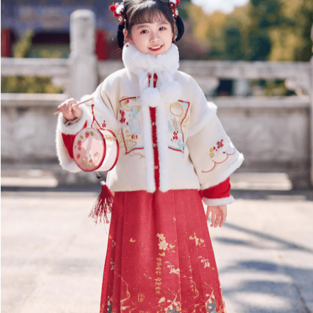Children's Hanfu Mamian Skirt warm set for winter New Year - Jianxi Hanfu