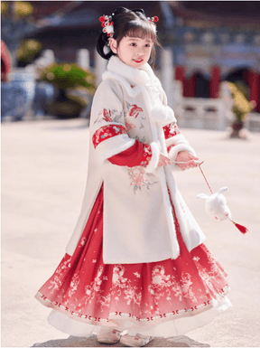 Children's Hanfu set Mamian Skirt for winter New Year - Jianxi Hanfu