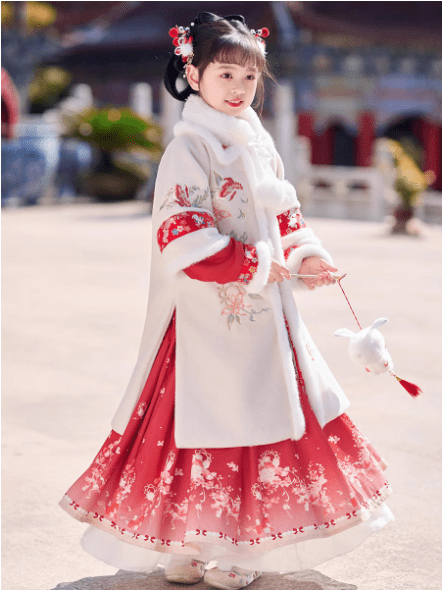 Children's Hanfu set Mamian Skirt for winter New Year - Jianxi Hanfu