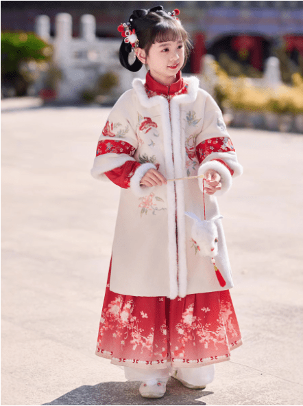 Children's Hanfu set Mamian Skirt for winter New Year - Jianxi Hanfu
