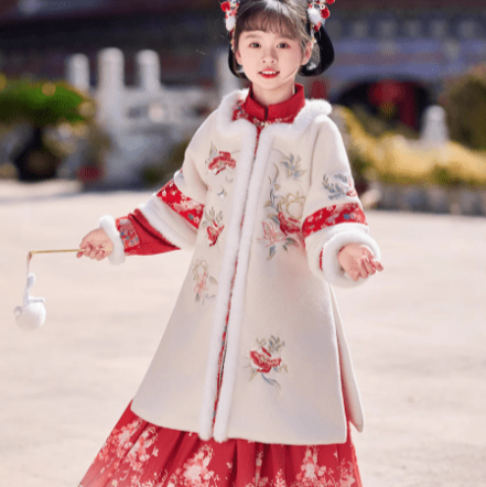 Children's Hanfu set Mamian Skirt for winter New Year - Jianxi Hanfu