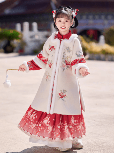 Children's Hanfu set Mamian Skirt for winter New Year - Jianxi Hanfu