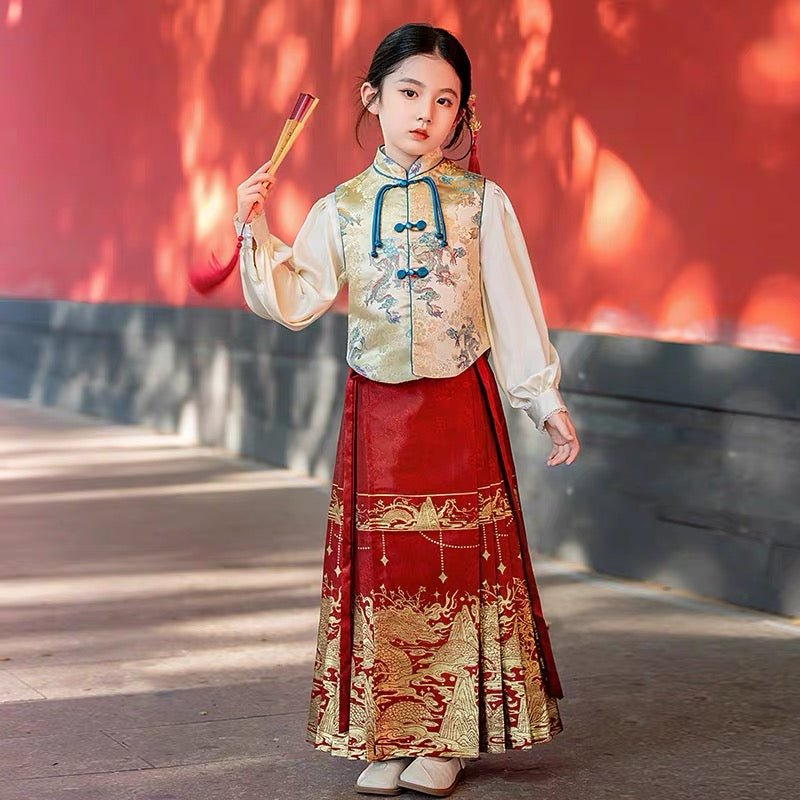 Children's Spring Mamian Skirt with Majia - Jianxi Hanfu