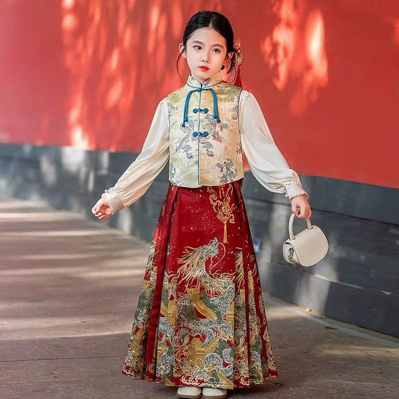 Children's Spring Mamian Skirt with Majia - Jianxi Hanfu