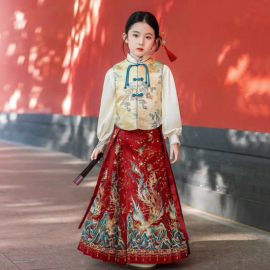 Children's Spring Mamian Skirt with Majia - Jianxi Hanfu