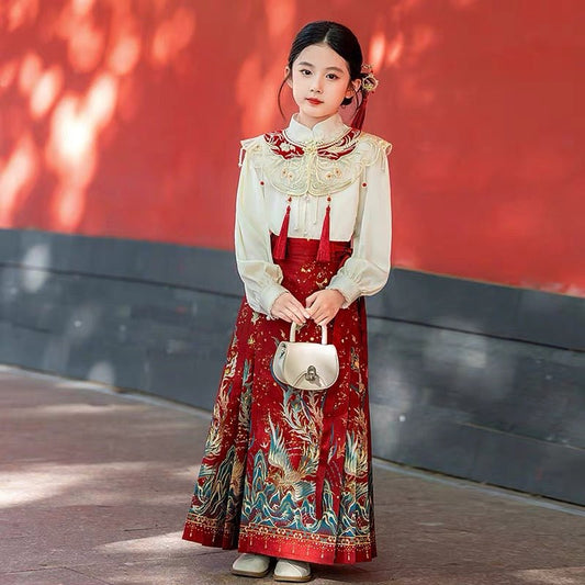 Children's Spring Mamian Skirt with Yunjian - Jianxi Hanfu