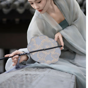 rose chinese waist fan hand fan-Jianxi Hanfu
