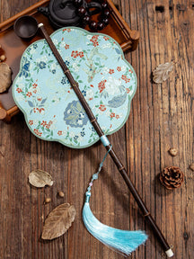 blue folding fan waist fan cheongsam dress-Jianxi Hanfu