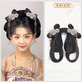 chinese women's hanfu accessories flower tessal hairpin black fake hair - Jianxi Hanfu