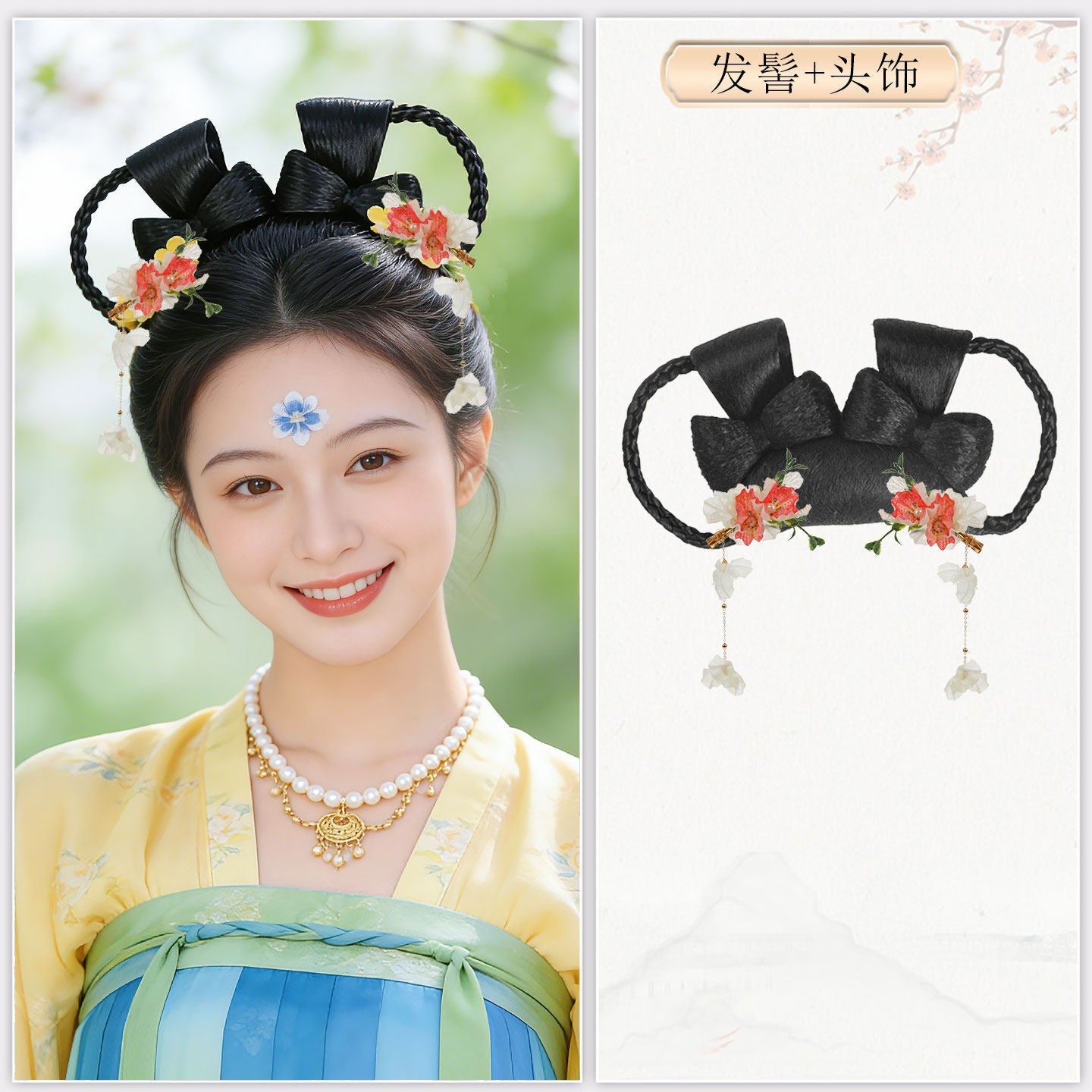 chinese song dynasty women's hanfu accessories flower hairpin black wig hair - Jianxi Hanfu