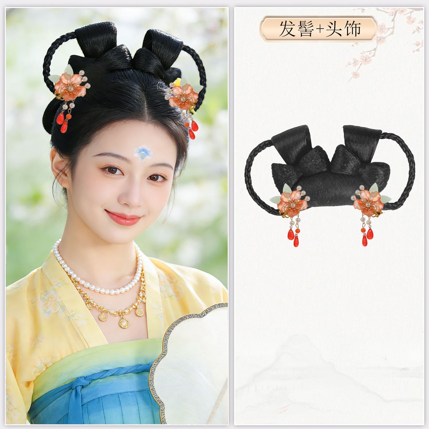 chinese tang dynasty women's hanfu accessories flower tessal hairpin black wig hair - Jianxi Hanfu