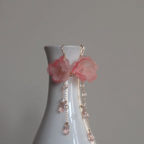 chinese style women's pink flower earrings - Jianxi Hanfu