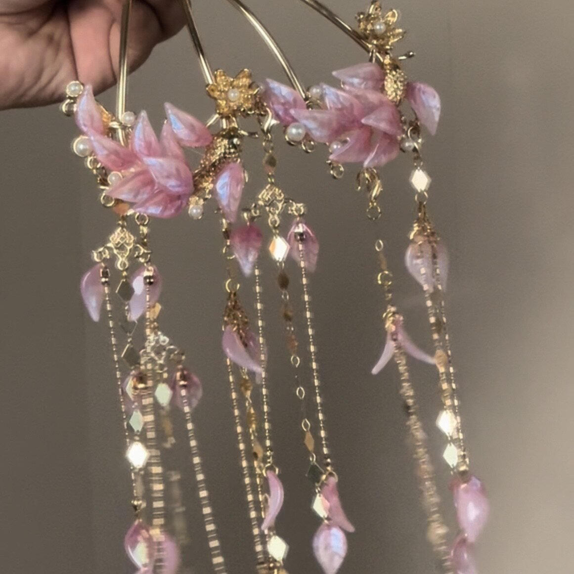 chinese women's hanfu accessories pink tassel hairpin - Jianxi Hanfu