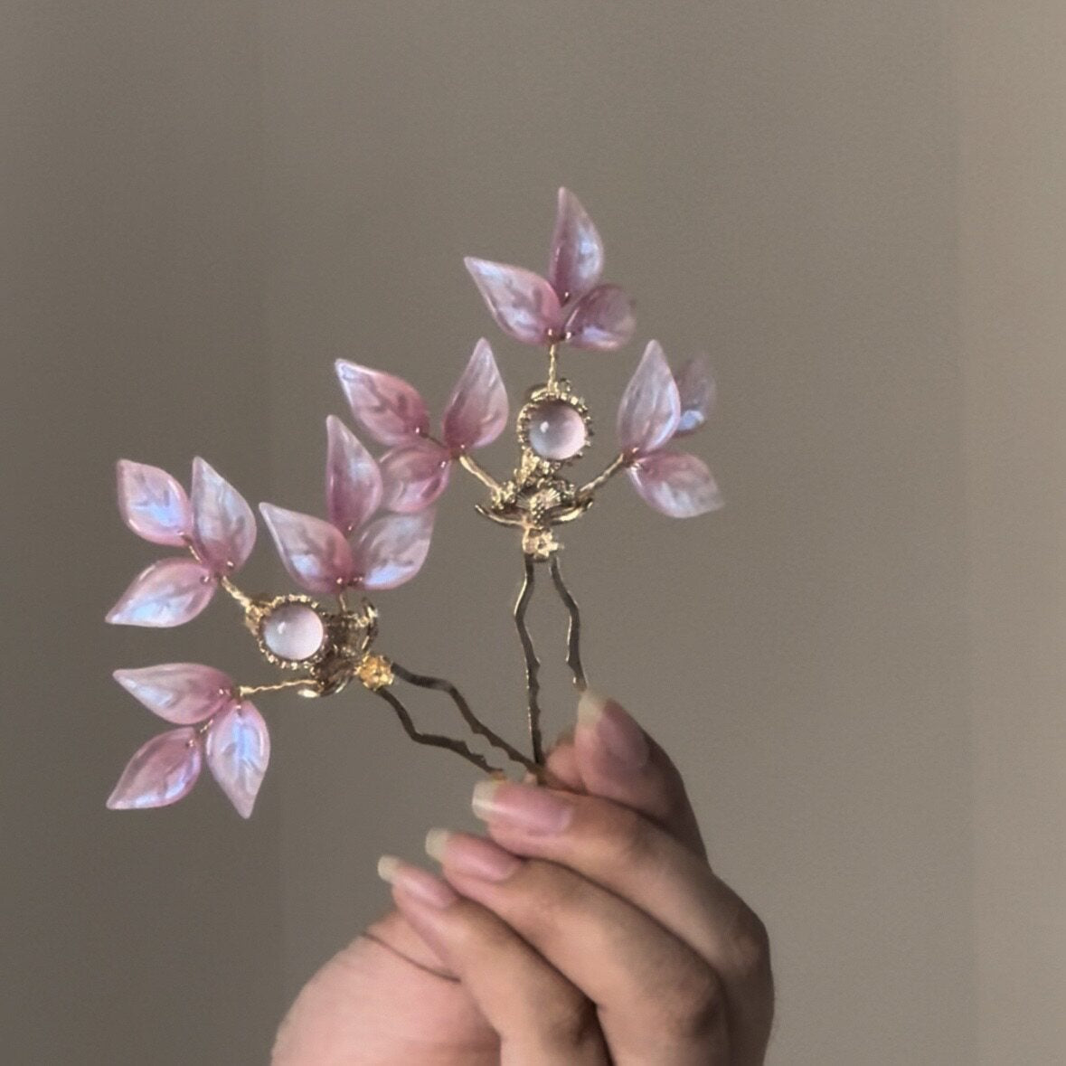 chinese women's hanfu accessories pink flower hairpin - Jianxi Hanfu