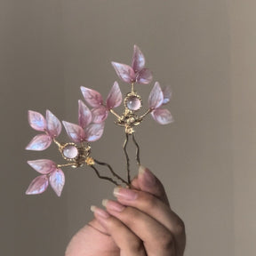 chinese women's hanfu accessories pink flower hairpin - Jianxi Hanfu