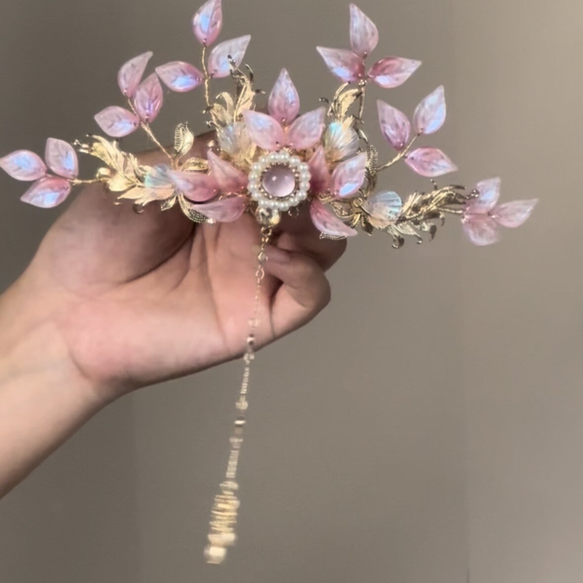chinese women's hanfu accessories pink hairpin crown - Jianxi Hanfu