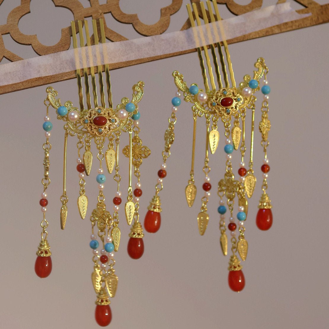 chinese style women's hanfu accessories hairpin gold crown- Jianxi Hanfu
