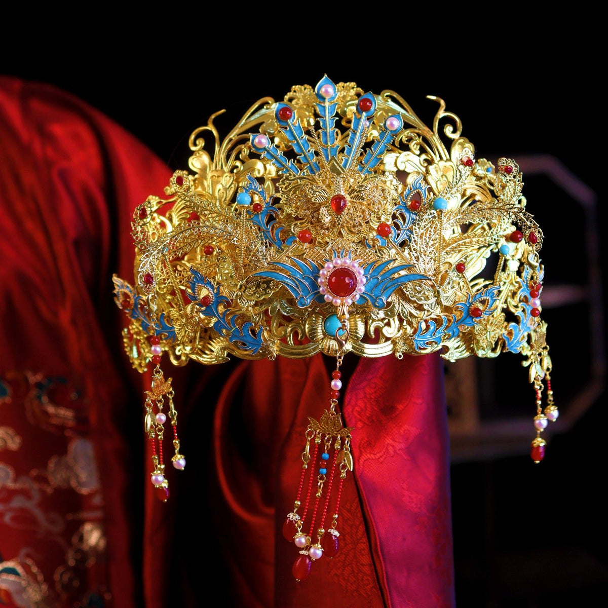 chinese style women's wedding accessories hairpin gold crown- Jianxi Hanfu