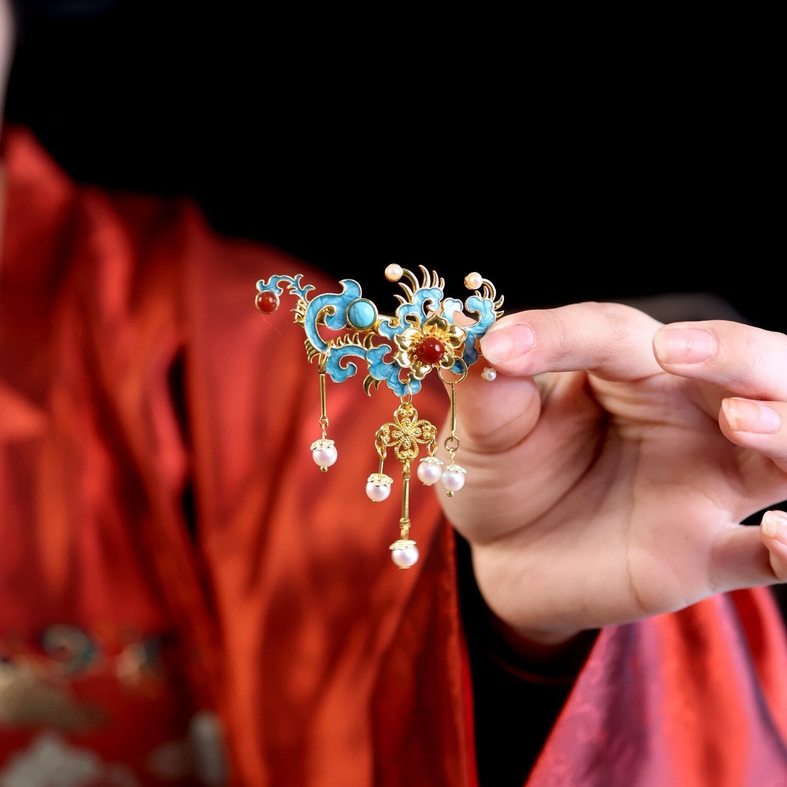 chinese women's hanfu hair accessories blue yanbin hairpin - Jianxi Hanfu