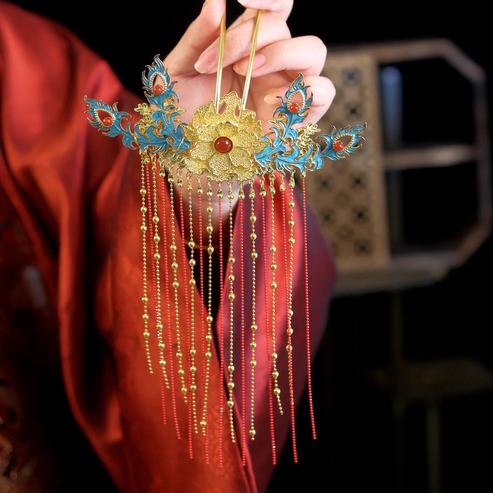 chinese style women's wedding accessories hairpin tassel houya- Jianxi Hanfu