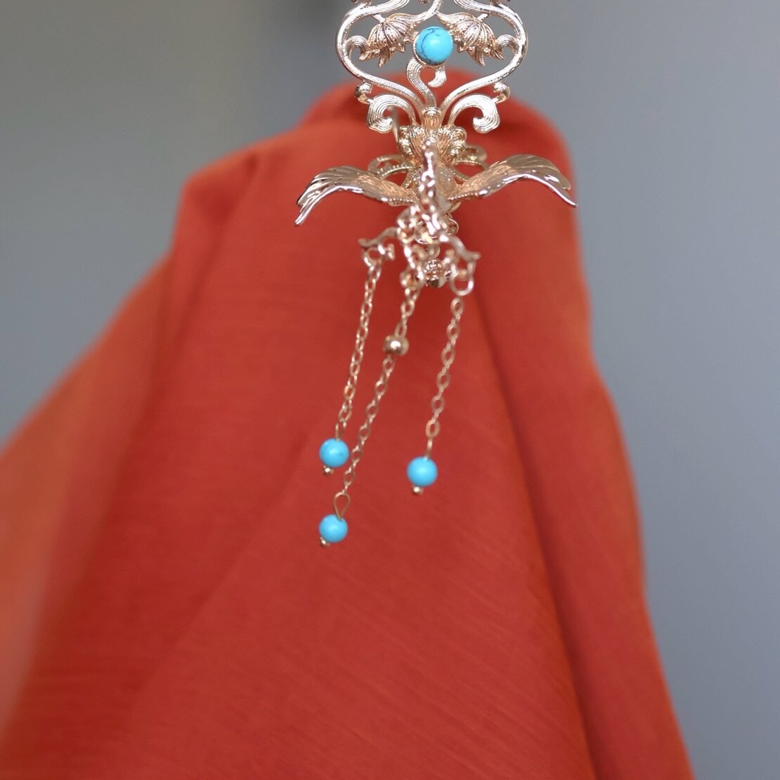 chinese women's hanfu accessories blue tassel forehead hairpin - Jianxi Hanfu
