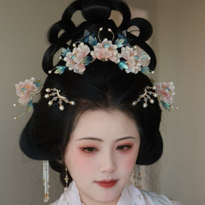 chinese hanfu hair accessories pink flower hair stick - Jianxi Hanfu