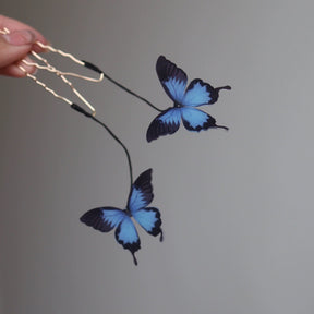 chinese ming dynasty women's hair accessories blue butterfly hairpin - Jianxi Hanfu