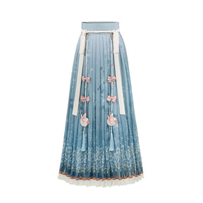 blue pleated skirt womens clothes - Jianxi Hanfu