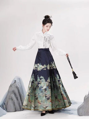 Chinese Hanfu Ming Dynasty Mamian Skirt - Qian Li - Jianxi Hanfu