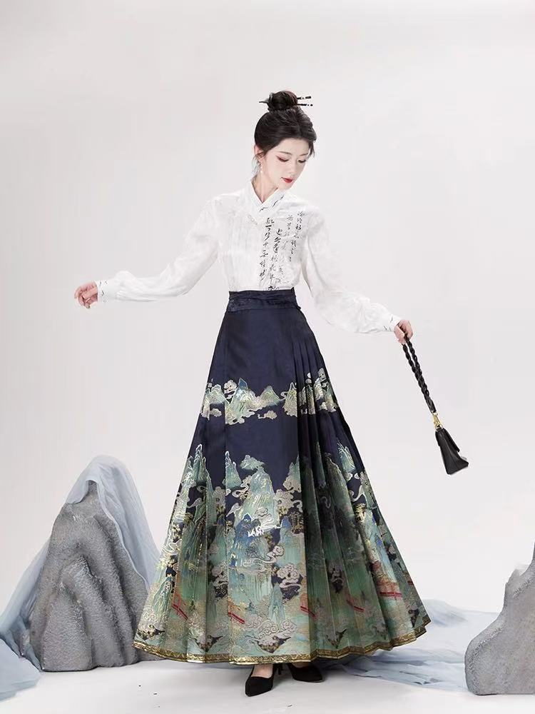 Chinese Hanfu Ming Dynasty Mamian Skirt - Qian Li - Jianxi Hanfu