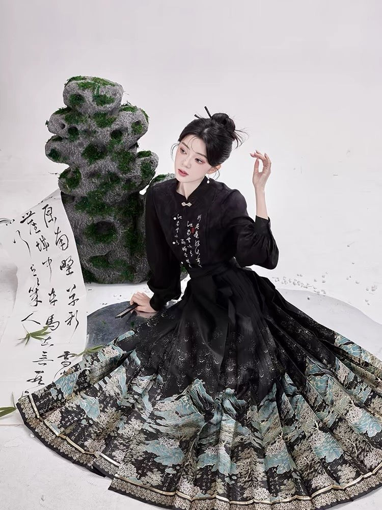 Chinese Hanfu Ming Dynasty Mamian Skirt - Qing Shan - Jianxi Hanfu