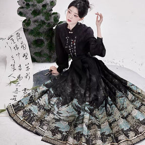 Chinese Hanfu Ming Dynasty Mamian Skirt - Qing Shan - Jianxi Hanfu