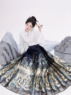 Chinese Hanfu Ming Dynasty Mamian Skirt - Shan Hai - Jianxi Hanfu