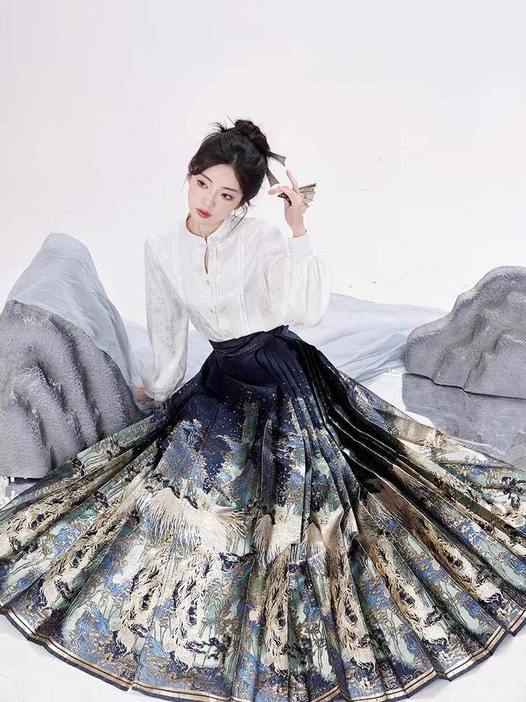 Chinese Hanfu Ming Dynasty Mamian Skirt - Shan Hai - Jianxi Hanfu