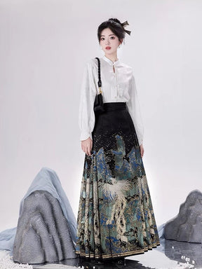 Chinese Hanfu Ming Dynasty Mamian Skirt - Shan Hai - Jianxi Hanfu