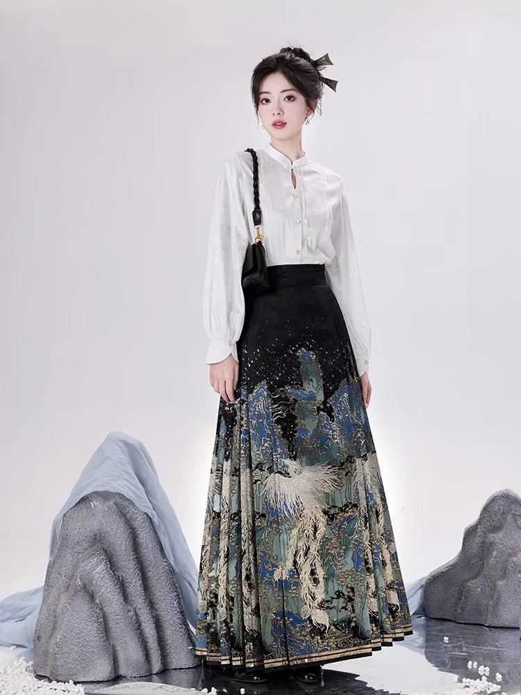 Chinese Hanfu Ming Dynasty Mamian Skirt - Shan Hai - Jianxi Hanfu