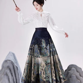 Chinese Hanfu Ming Dynasty Mamian Skirt - Shan Hai - Jianxi Hanfu
