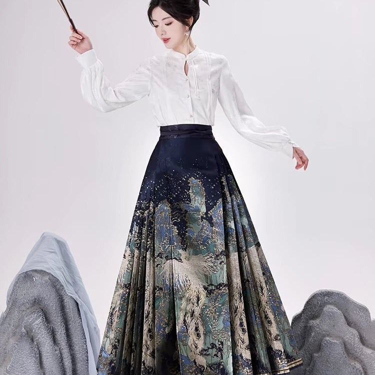 Chinese Hanfu Ming Dynasty Mamian Skirt - Shan Hai - Jianxi Hanfu