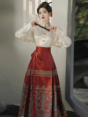 Chinese Ming Clothing Mamian Skirt Wedding Dress - Jianxi Hanfu