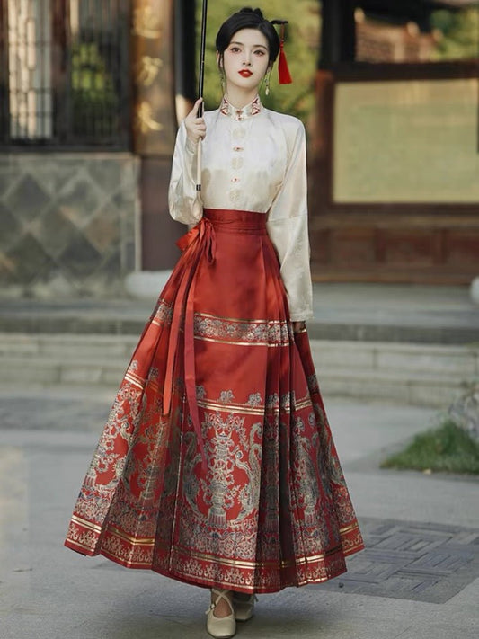 Chinese Ming Clothing Mamian Skirt Wedding Dress - Jianxi Hanfu