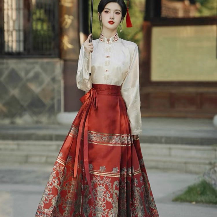 Chinese Ming Clothing Mamian Skirt Wedding Dress - Jianxi Hanfu