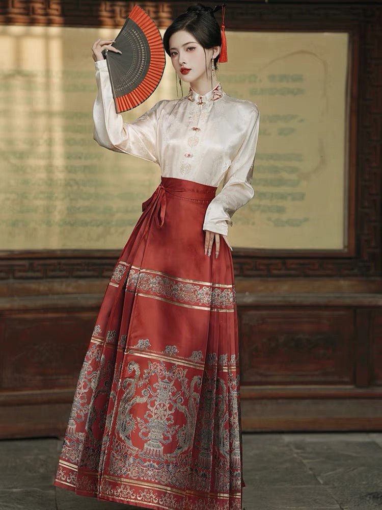 Chinese Ming Clothing Mamian Skirt Wedding Dress - Jianxi Hanfu