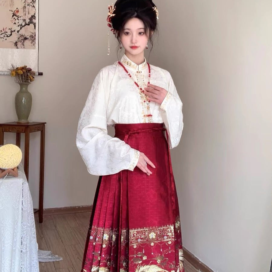 Chinese Ming Dynasty Clothing Mamian Skirt Wedding Dress - Feng Yu - Jianxi Hanfu