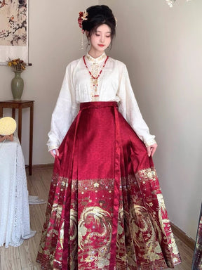 Chinese Ming Dynasty Clothing Mamian Skirt Wedding Dress - Feng Yu - Jianxi Hanfu