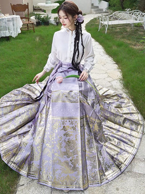Chinese Ming Dynasty Hanfu Mamian Skirt - Purple - Jianxi Hanfu