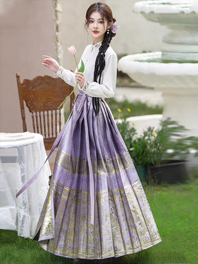 Chinese Ming Dynasty Hanfu Mamian Skirt - Purple - Jianxi Hanfu