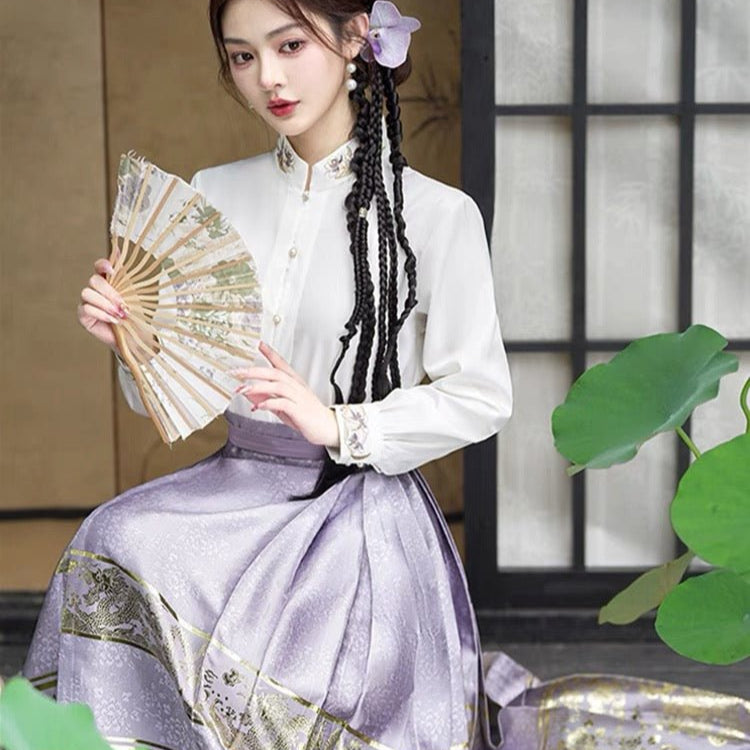 Chinese Ming Dynasty Hanfu Mamian Skirt - Purple - Jianxi Hanfu